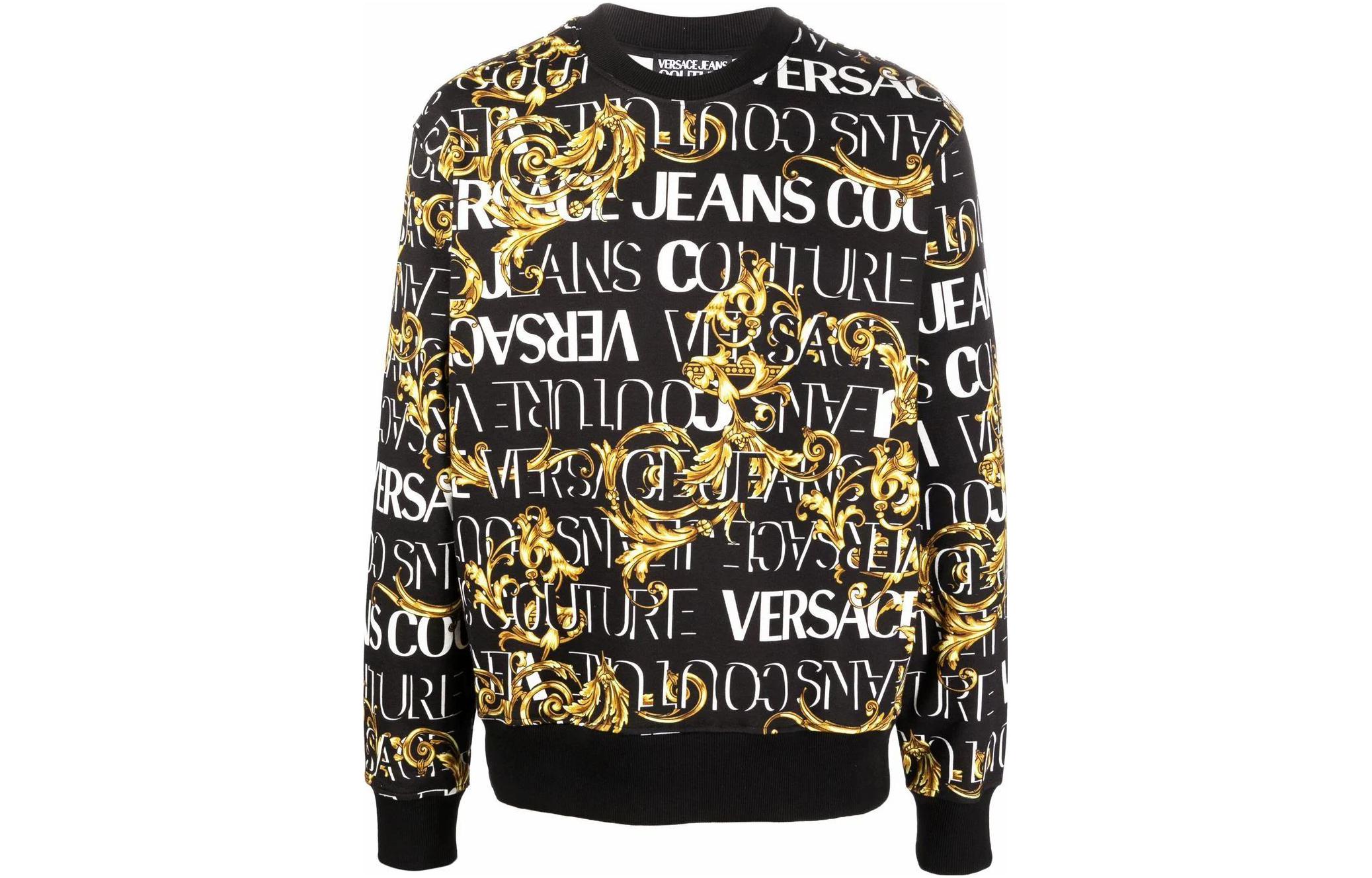 Versace FW22 Logo All-Over Print Pullover Sweatshirt Black 73GAI3R0-FS041-G89