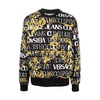 Versace FW22 Logo All-Over Print Pullover Sweatshirt Black 73GAI3R0-FS041-G89
