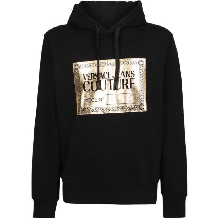 Versace FW22 Logo Graphic Print Drawstring Hoodie Black 73GAIG04CF00GG89