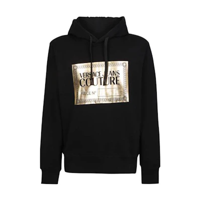 Versace FW22 Logo Graphic Print Drawstring Hoodie Black 73GAIG04CF00GG89