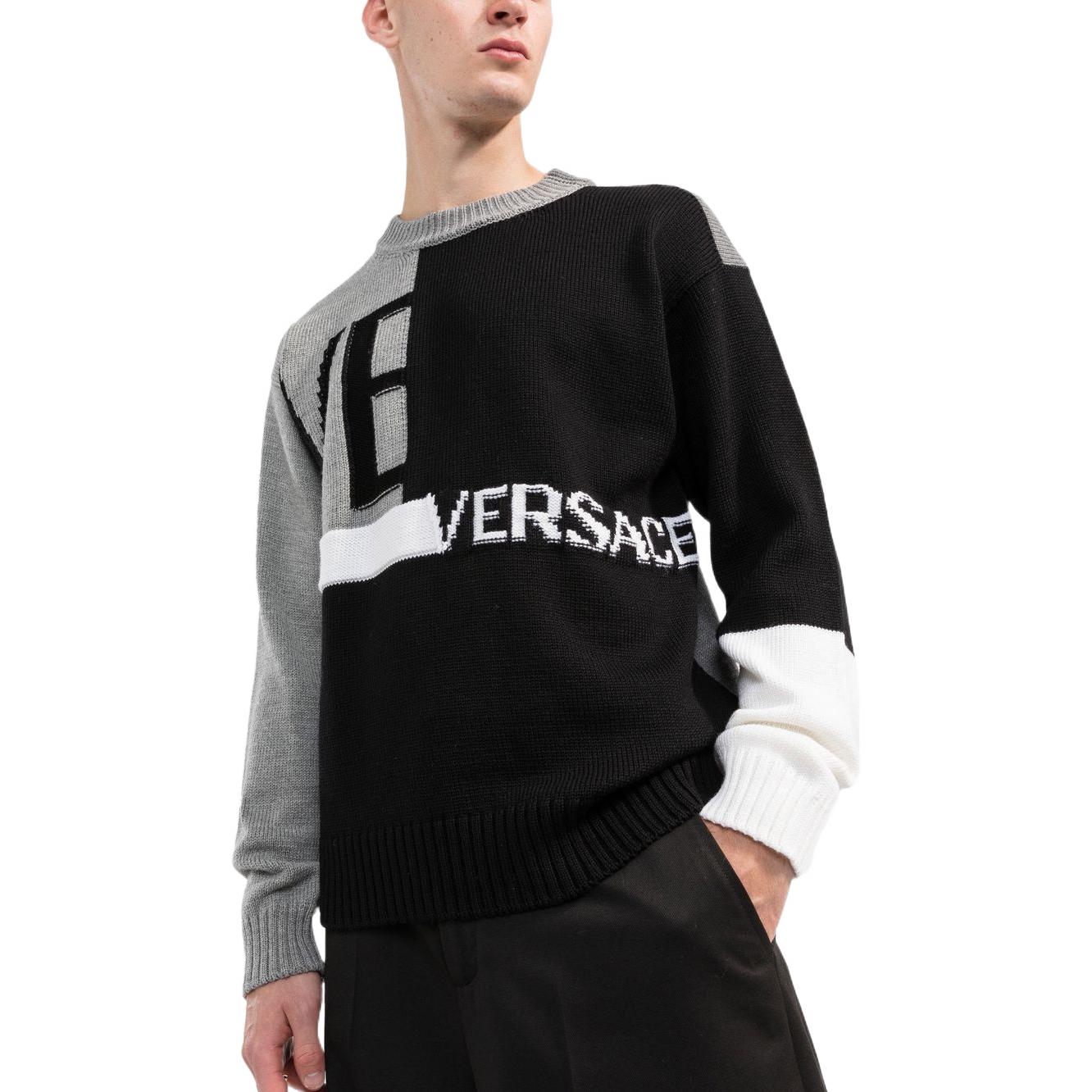 VERSACE FW22 Logo Intarsia Crewneck Wool Sweater Black 1005715-1A04088-2B070 圖 5