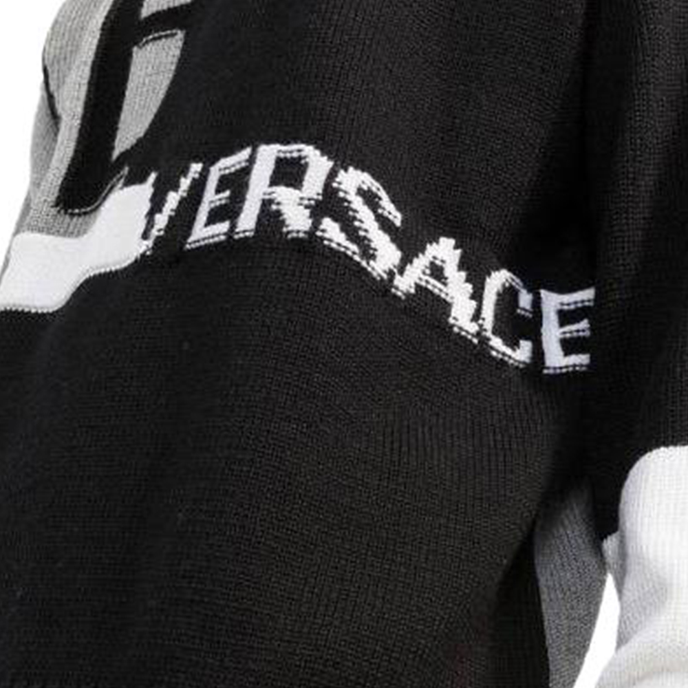 VERSACE FW22 Logo Intarsia Crewneck Wool Sweater Black 1005715-1A04088-2B070 圖 6