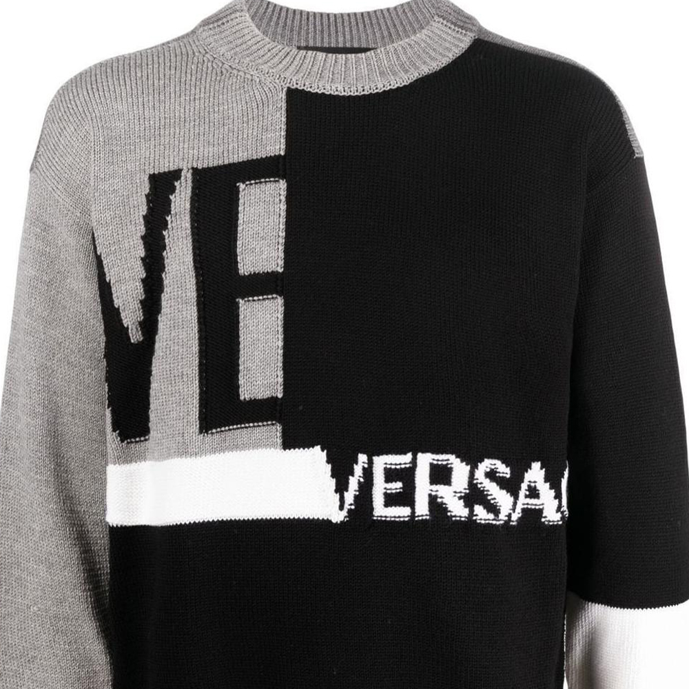 VERSACE FW22 Logo Intarsia Crewneck Wool Sweater Black 1005715-1A04088-2B070 圖 8