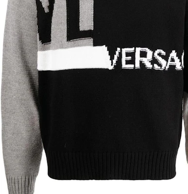 VERSACE FW22 Logo Intarsia Crewneck Sweater Wol Hitam 1005715-1A04088-2B070 1