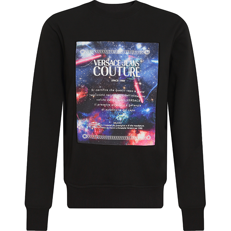 Versace FW22 Logo Letter Galaxy Print Crewneck Long Sleeve Sweatshirt Black Mens 73GAIF08-CF03F-899