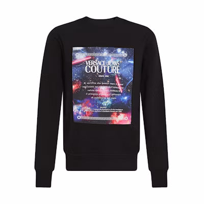 Versace FW22 Logo Letter Galaxy Print Crewneck Long Sleeve Sweatshirt Black Mens 73GAIF08-CF03F-899