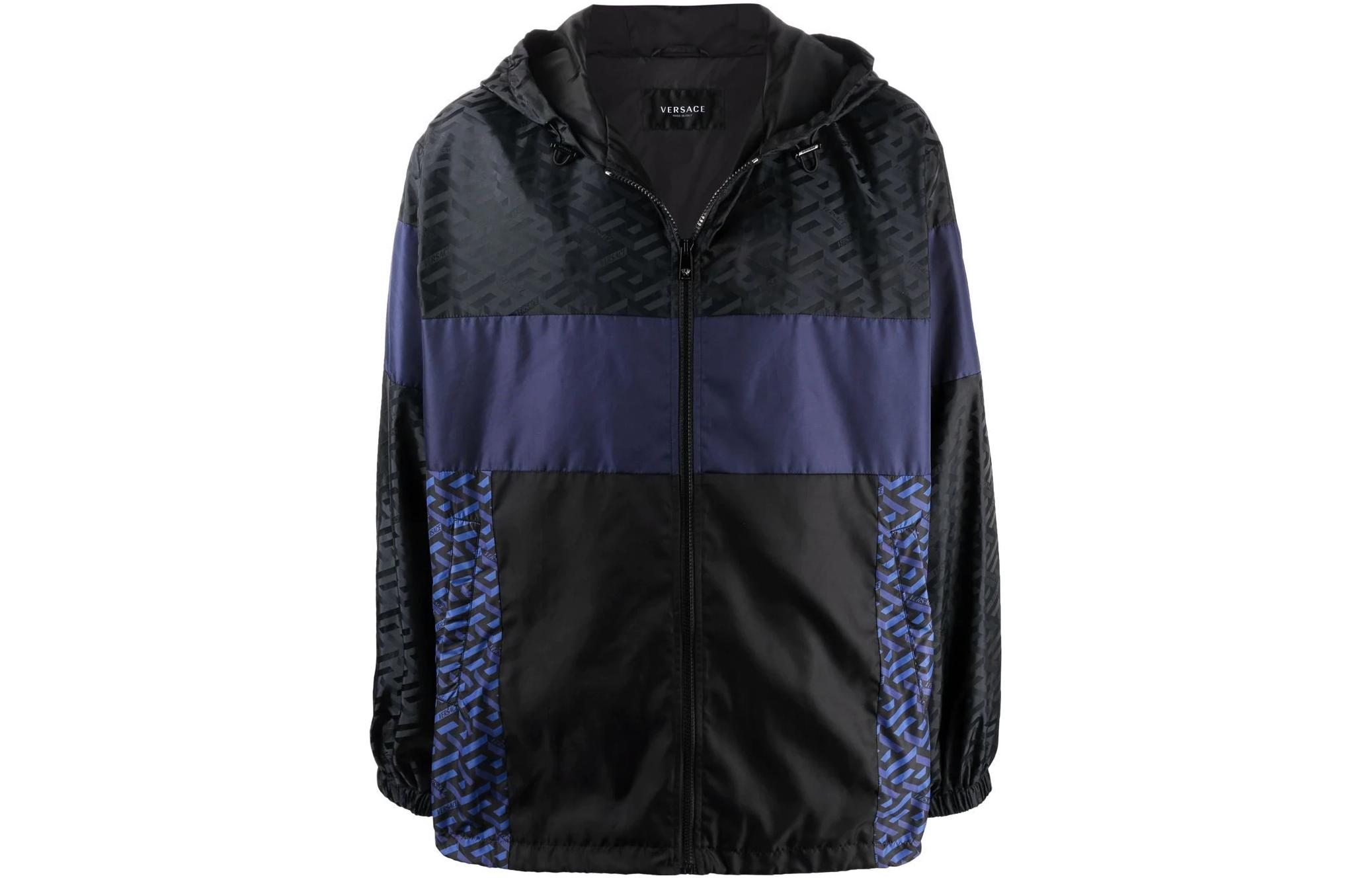 Versace FW22 Logo Print Colorblock Jacket Purple/Black Mens 1002481-1A01813-2B240