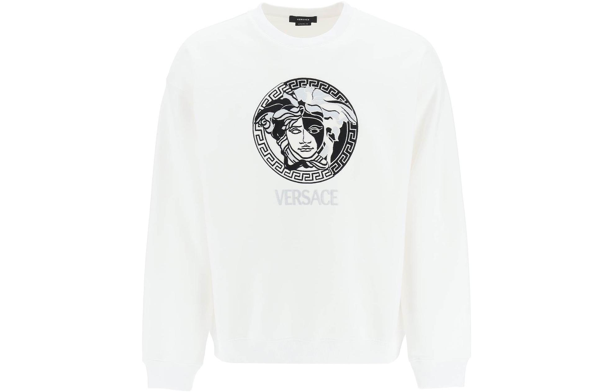 VERSACE FW22 Logo Print Crewneck Pullover Sweatshirt White - 1006985-1A04970-1W000