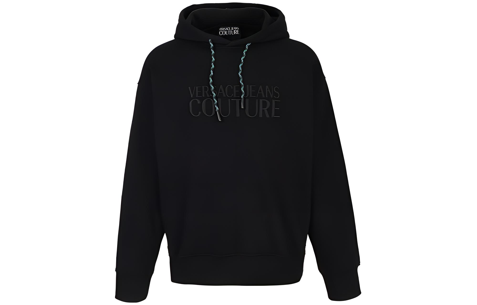 VERSACE FW22 Logo Print Drawstring Hoodie Black - 73GAIT-13CF00T-10977