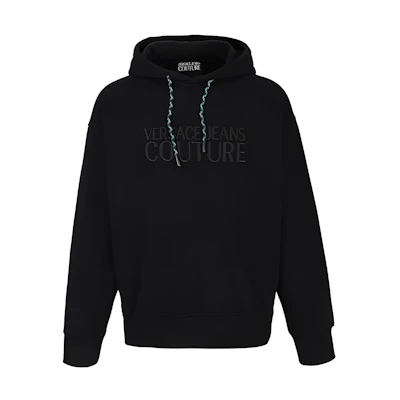 VERSACE FW22 Logo Print Drawstring Hoodie Black - 73GAIT-13CF00T-10977