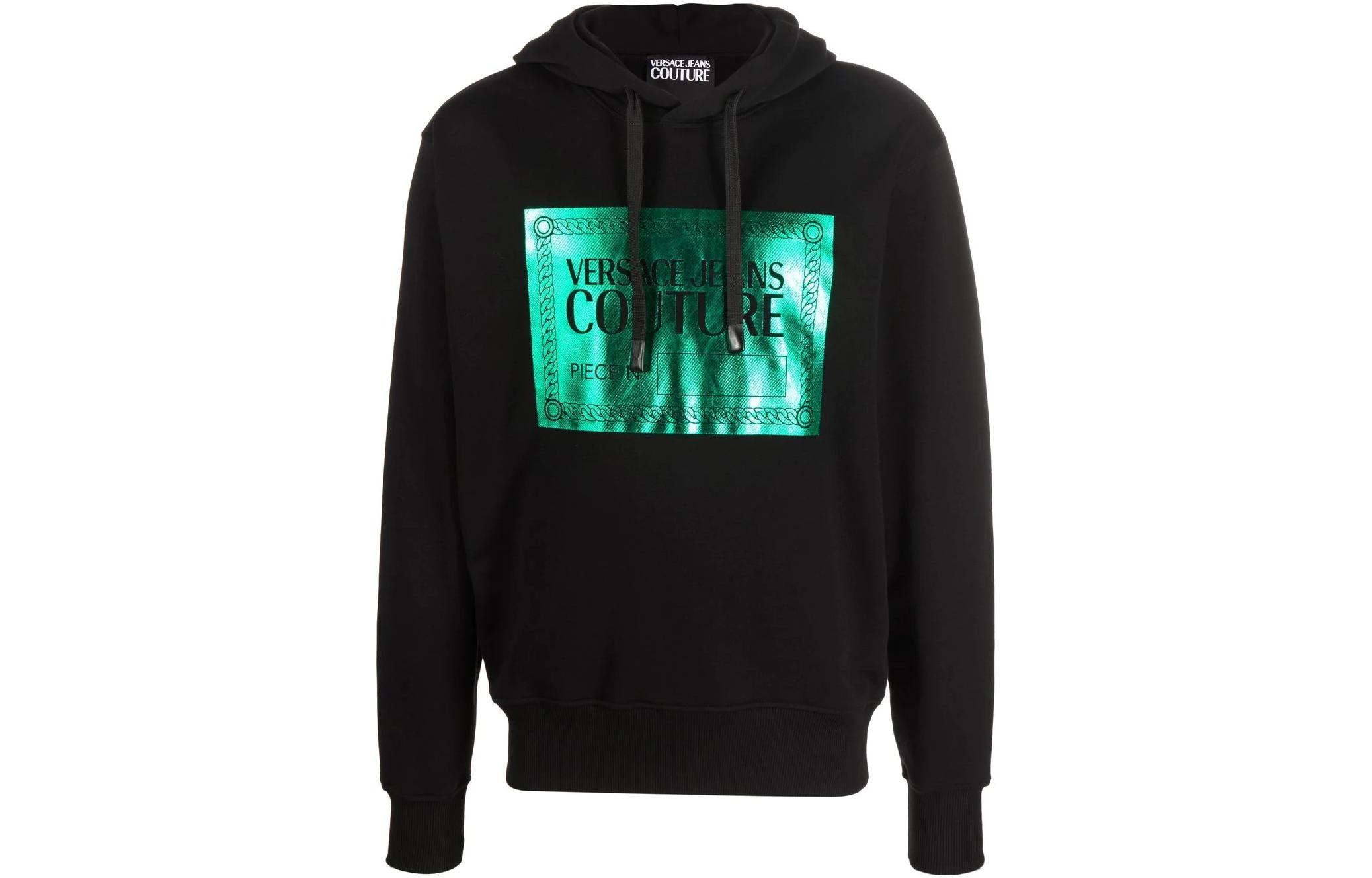 Versace FW22 Logo Print Drawstring Hoodie Black 73GAIG04CF00G-899