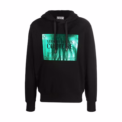 Versace FW22 Logo Print Drawstring Hoodie Black 73GAIG04CF00G-899
