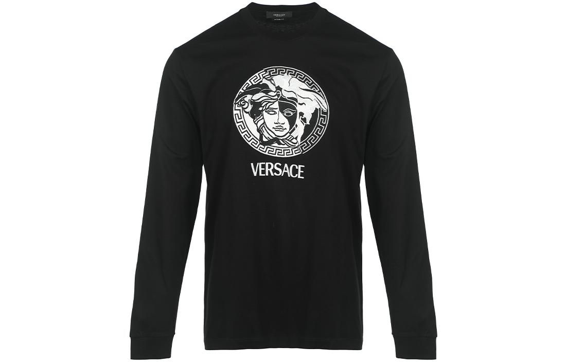 VERSACE FW22 Logo Print Long Sleeve Casual T-Shirt  Black 10070321A049671B000