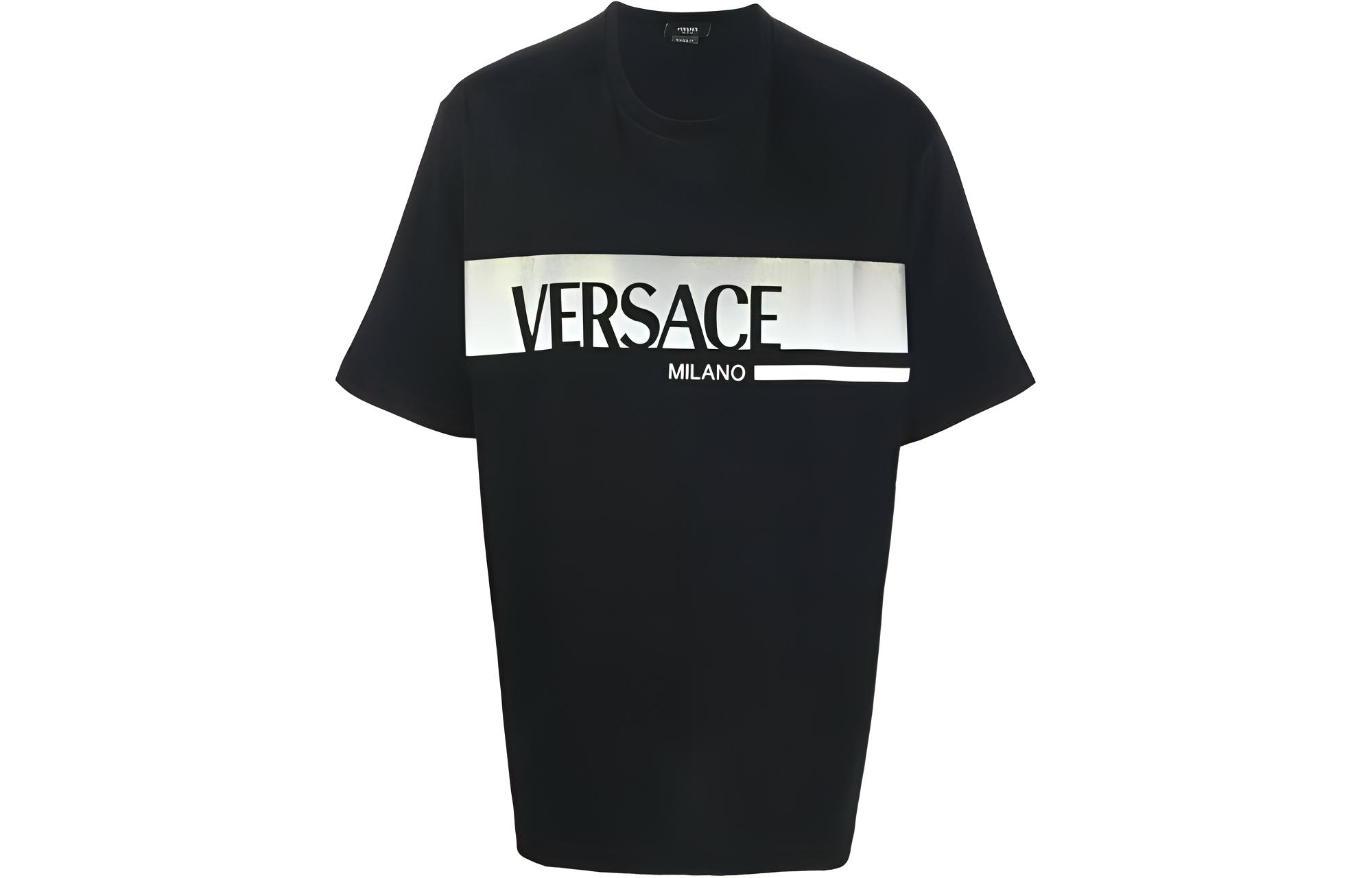 VERSACE FW22 Logo Print Loose Fit Crewneck T-Shirt Black  Casual Tee 1006438-1A04130-1B000