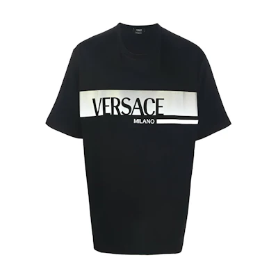VERSACE FW22 Logo Print Loose Fit Crewneck T-Shirt Black Casual Tee 1006438-1A04130-1B000