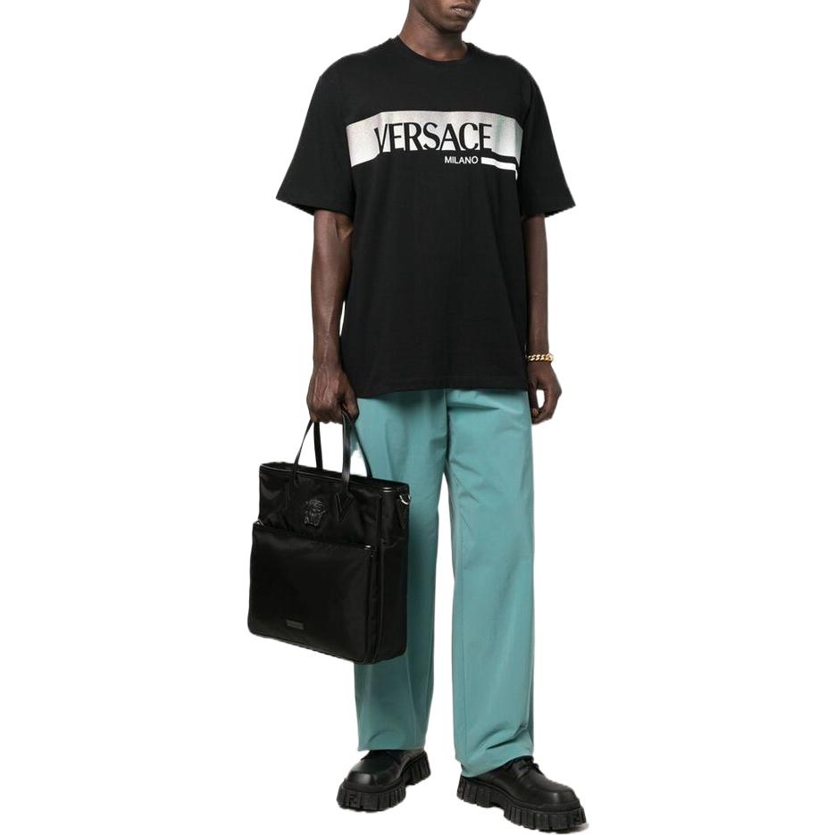 VERSACE FW22 Logo Print Loose Fit Crewneck T-Shirt Black  Casual Tee 1006438-1A04130-1B000 圖 3