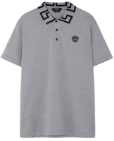 VERSACE FW22 Logo Print Slim Fit Short Sleeve Polo Shirt Men Grey A89492-1A04867-2E100 VERSACE FW22 Logo Print Slim Fit Short Sleeve Polo Shirt Men Grey A89492-1A04867-2E100