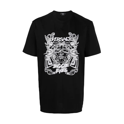 VERSACE FW22 Medusa Print Black Crewneck Short Sleeve T-Shirt for Men. 1006431-1A04393-1B000