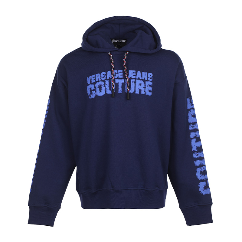 Versace FW22 Navy Letter Pattern Print Pullover Hoodie 73GAI3C8F0002259