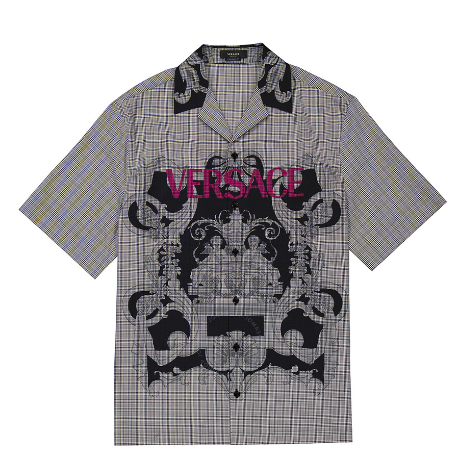 VERSACE FW22 Pattern Logo Printed Short Sleeve Shirt Men’s Blue Gray 1006067-1A04361-5B040