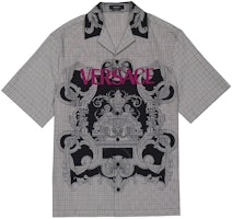 VERSACE FW22 Pattern Logo Printed Short Sleeve Shirt Men’s Blue Gray 1006067-1A04361-5B040 VERSACE FW22 Pattern Logo Printed Short Sleeve Shirt Men’s Blue Gray 1006067-1A04361-5B040