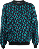 VERSACE FW22 Patterned Wool Knit Crewneck Sweater Blue (). 1006226-1A04888-5G320 VERSACE FW22 Patterned Wool Knit Crewneck Sweater Blue (). 1006226-1A04888-5G320