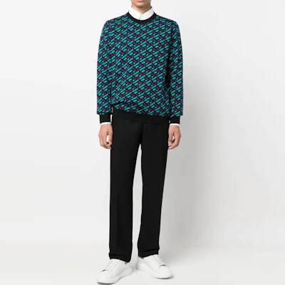 VERSACE FW22 藍色圖案羊毛針織圓領毛衣。 1006226-1A04888-5G320 Lookbook VERSACE FW22 藍色圖案羊毛針織圓領毛衣。 1006226-1A04888-5G320