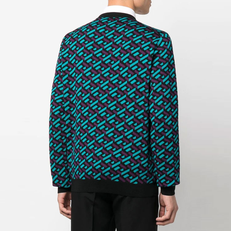 Shop VERSACE FW22 藍色圖案羊毛針織圓領毛衣。 1006226-1A04888-5G320