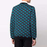 Shop VERSACE FW22 藍色圖案羊毛針織圓領毛衣。 1006226-1A04888-5G320