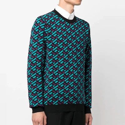 VERSACE FW22 藍色圖案羊毛針織圓領毛衣。 1006226-1A04888-5G320 Purchase VERSACE FW22 藍色圖案羊毛針織圓領毛衣。 1006226-1A04888-5G320