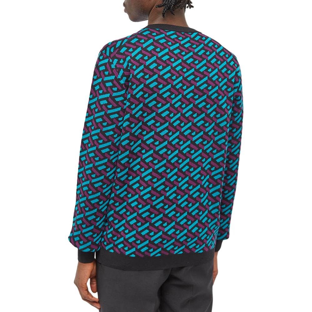 Details for VERSACE FW22 藍色圖案羊毛針織圓領毛衣。 1006226-1A04888-5G320