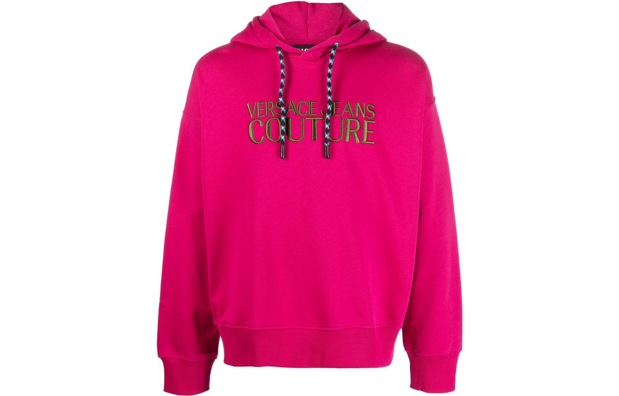 Versace FW22 Pink Letter Logo Embroidered Long-Sleeve Sweatshirt 73GAIT13CF00T538