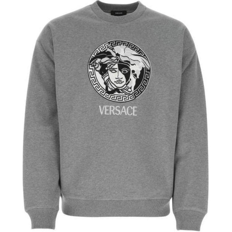 VERSACE FW22 Portrait Logo Print Crewneck Pullover Sweatshirt Grey - . 1006985-1A04970-1E100