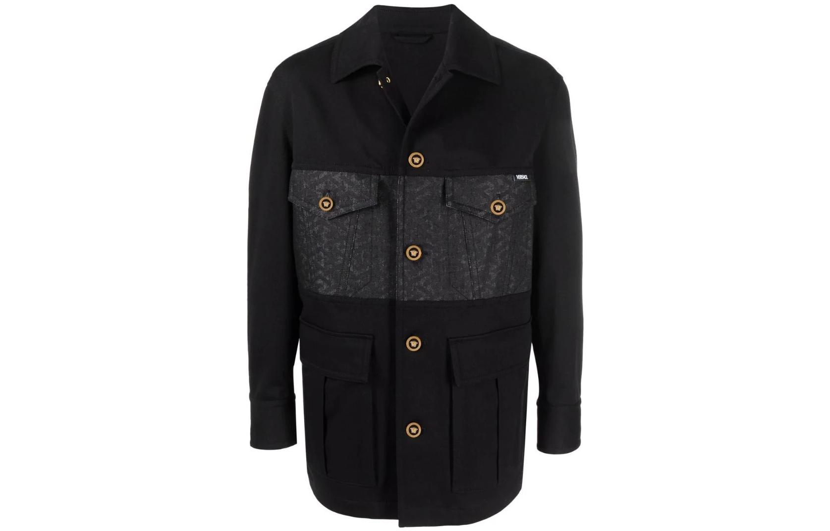 Versace FW22 Single-Breasted Patchwork Jacket Men’s Black 10036231-A02856-2B510