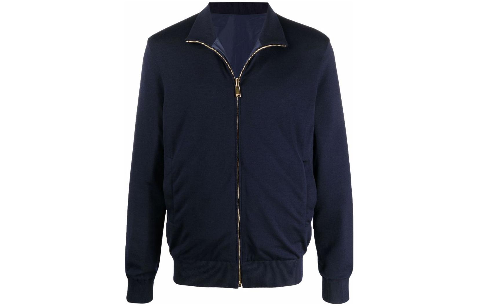 Versace FW22 Solid Color Zip-Up Stand Collar Jacket Men’s Navy Blue 1001273-1A00912-1U610