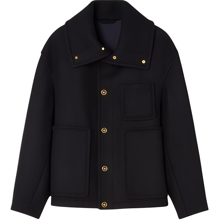 Versace FW22 Solid High-Neck Single-Breasted Jacket Black 10062091-A04222-1B000