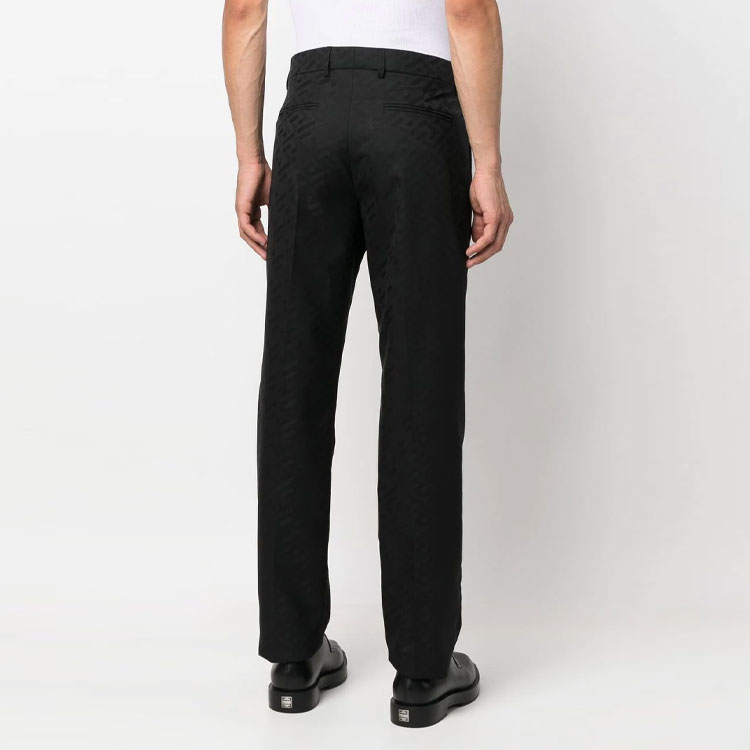 Shop Versace FW22 Solid Logo Print Snap Straight-Leg Casual Pants Men Black 1006012-1A04315-1B000