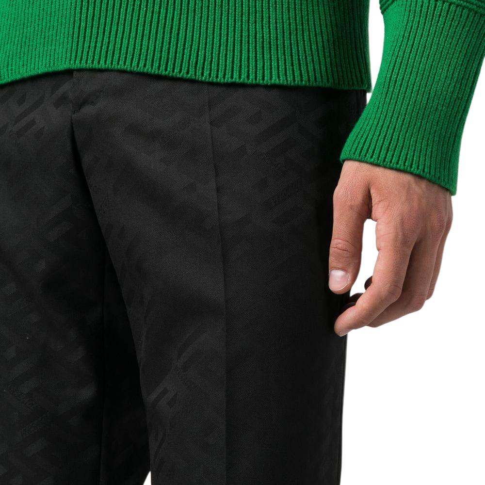 Details for Versace FW22 Solid Logo Print Snap Straight-Leg Casual Pants Men Black 1006012-1A04315-1B000
