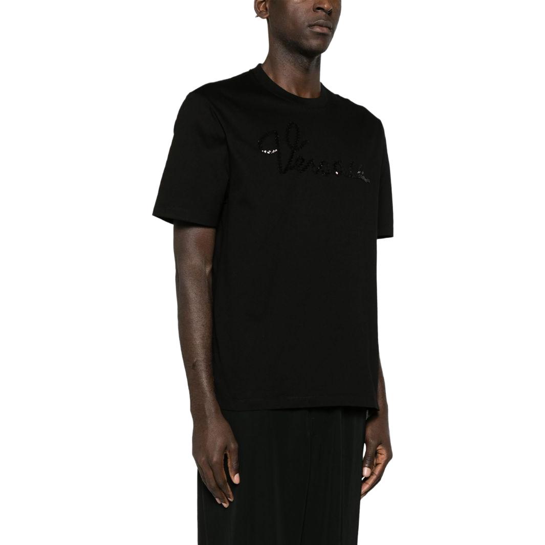 VERSACE FW23  Black Crewneck T-Shirt with Rhinestone Detailing. 1013302-1A09869-1B000 圖 5