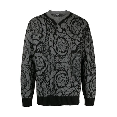 VERSACE FW23 Black Floral Pattern Knit Pullover Sweater 1013400-1A09516-1B000