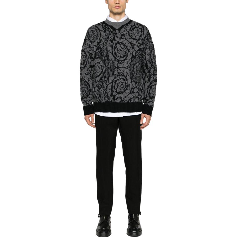 VERSACE FW23  Black Floral Pattern Knit Pullover Sweater 1013400-1A09516-1B000 圖 3