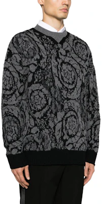 VERSACE FW23 Black Floral Pattern Knit Pullover Sweater 1013400-1A09516-1B000 Purchase VERSACE FW23 Black Floral Pattern Knit Pullover Sweater 1013400-1A09516-1B000