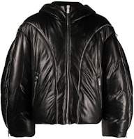 VERSACE FW23 Black Hooded Leather Down Jacket with Zipper. 1012170-1A08775-1B000 VERSACE FW23 Black Hooded Leather Down Jacket with Zipper. 1012170-1A08775-1B000