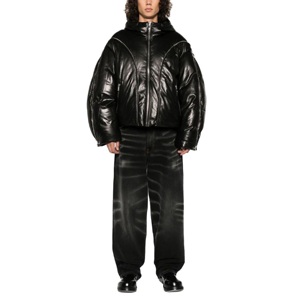 Lookbook VERSACE FW23  Black Hooded Leather Down Jacket with Zipper. 1012170-1A08775-1B000