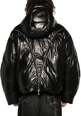 VERSACE FW23 Black Hooded Leather Down Jacket with Zipper. 1012170-1A08775-1B000 Shop VERSACE FW23 Black Hooded Leather Down Jacket with Zipper. 1012170-1A08775-1B000