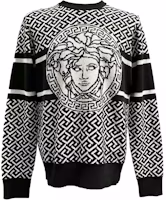 VERSACE FW23 Black Knit Pullover Sweater with Graphic Print. 1012024-1A07316-2B020 VERSACE FW23 Black Knit Pullover Sweater with Graphic Print. 1012024-1A07316-2B020