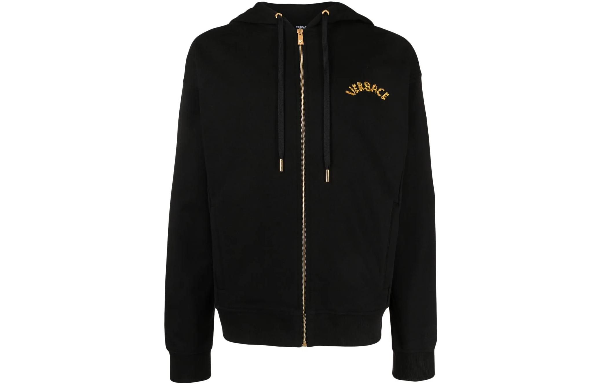 VERSACE FW23  Black Letter Print Zip-Up Hoodie Jacket 1011048-1A08035-1B000