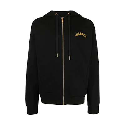VERSACE FW23 Black Letter Print Zip-Up Hoodie Jacket 1011048-1A08035-1B000