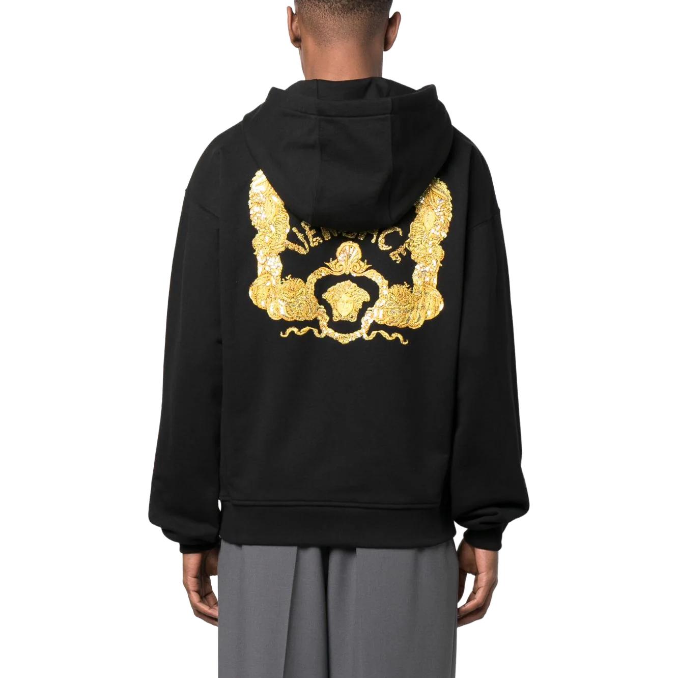 Shop VERSACE FW23  Black Letter Print Zip-Up Hoodie Jacket 1011048-1A08035-1B000