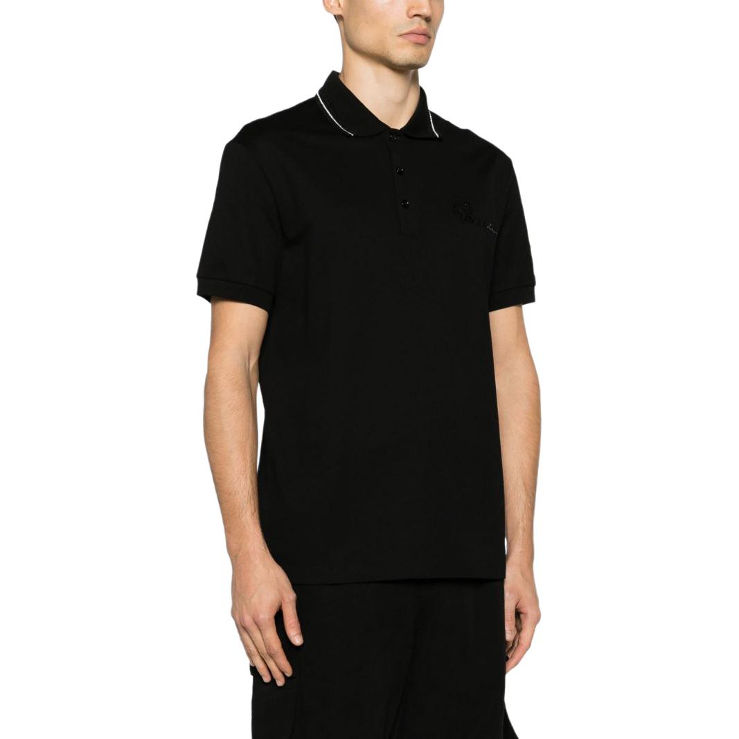 Purchase VERSACE FW23  Black Logo Embellished Casual Short Sleeve Polo Shirt. 1013910-1A09839-1B000